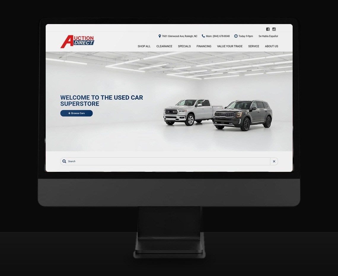 Auction Direct USA website shown on a desktop display