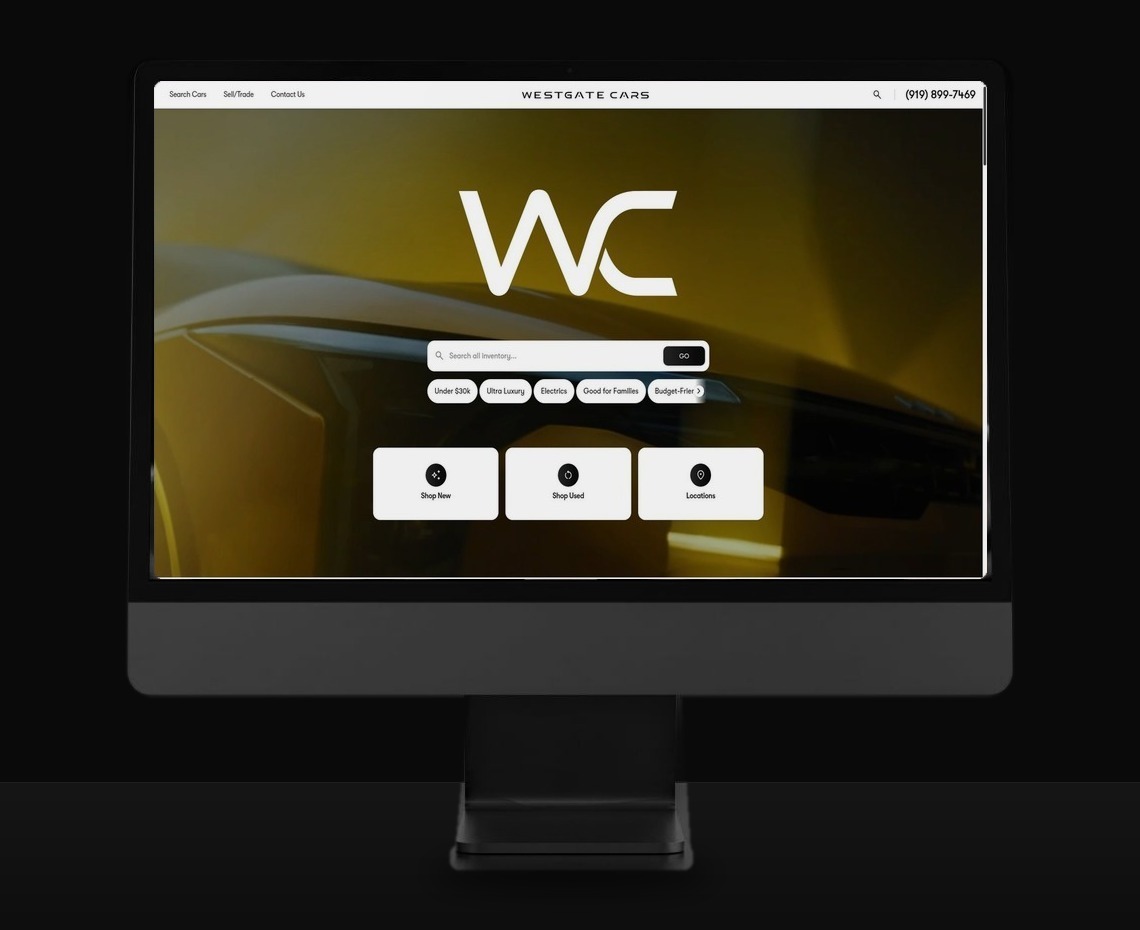 Westgate Cars website shown on a desktop display